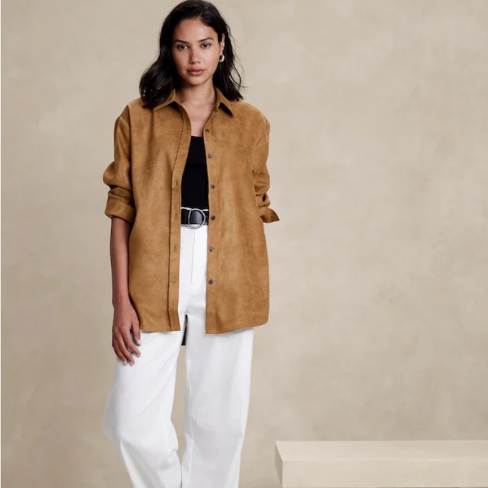 Banana Republic oversized vegan suede shirt, color Horse Hair, size XS